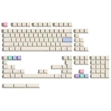 Imagem de KEEBMONKEY Conjunto de teclas PBT de sublimação de tinta Star Pup 143 teclas, teclas com tema de cachorro fofo, perfil cereja, teclas coloridas para teclado mecânico 60% 65% 75% 100% TKL, branco
