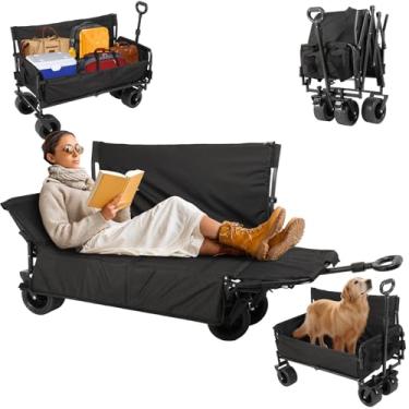 Imagem de Carrinho dobrável dobrável, carrinhos utilitários resistentes de 199 kg, trailer reclinável, armazenamento expansível, acolchoado e com rodas, rodas para todos os terrenos, ótimo para acampamento, ao