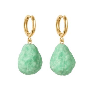 Imagem de Brinco de Argola Crisoprasio - Cristal Natural, Banho Ouro 18k