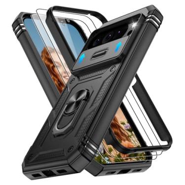 Imagem de Capa para Google Pixel 10 Pro XL com 2 películas protetoras de tela, suporte giratório de 360°, capa protetora de grau militar para celular Google 10 Pro XL, preta