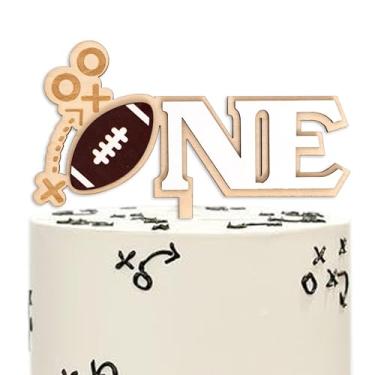 Imagem de ZAIBIANHAO ONE Cake Topper - Football Theme First Year Down Wooden Cake Topper,Rugby Ball Rugby 1st Birthday Party Decoration,First Birthday Party Supplies