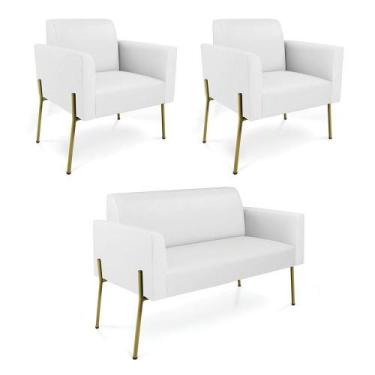 Imagem de Sofá Namoradeira E 2 Poltronas Pé De Ferro Dourado Marisa material sin