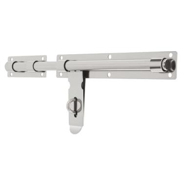 Imagem de HOJLKLD Trava de portão resistente de 35,5 cm, trava deslizante de aço inoxidável 304 com orifício de cadeado, parafusos de barril espessos, trava de segurança para grandes portões de madeira/metal