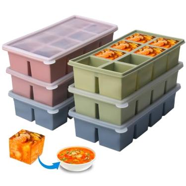 Imagem de Bandeja de silicone para freezer de 1/2 xícara com tampa, pacote com 6 moldes para freezer para preparação de refeições e congelamento de vários molhos e outros pratos, faz 48 porções de cubos
