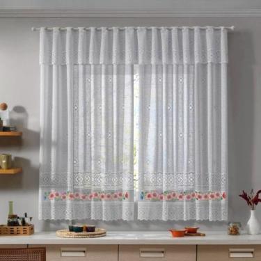 Imagem de Cortina Renda Cozinha 2.00x1.20 Com Bandô Linda Estampa Flores Casa El