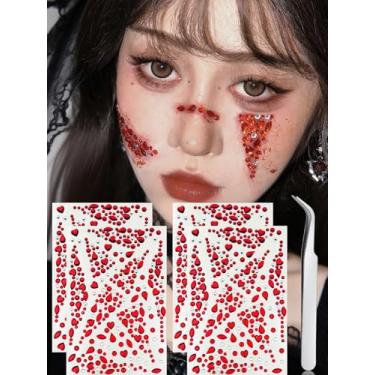 Imagem de Pedras de rosto de Halloween, pedras adesivas para rosto, strass para maquiagem, cicatrizes de Halloween, adesivos de cristal, preto, vermelho, gota, brincos pegajosos, joias para olhos, joias para