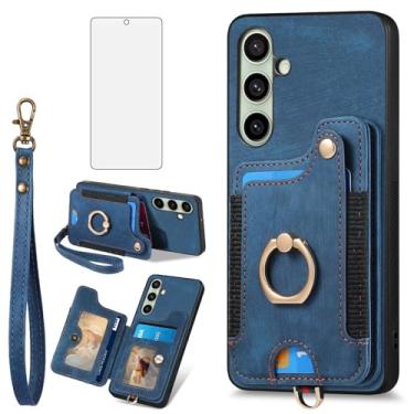 Imagem de Asuwish Capa de telefone para Samsung Galaxy S24 FE 5G capa carteira com protetor de tela de vidro temperado e alça de pulso RFID suporte para cartão de crédito anel suporte celular S 24 EF AI S24FE