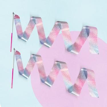 Imagem de 2 peças de fitas de dança cintilantes, ginástica infantil de 1,8 m de cores brilhantes - Bastões de ritmo perfeitos para shows de talentos, dança artística, baton twirling