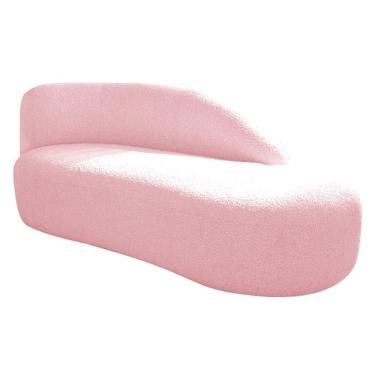 Imagem de Divã Recamier Curvo Luna 140cm Lado Direito Suede - Adj Decor Cor Rosa Bebê