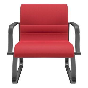 Imagem de Cadeira De Escritório Recepção Com Braço Fixa Preta Lev P03 Crepe Vermelho - Lyam Decor