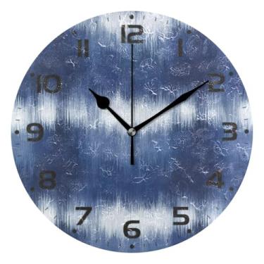 Imagem de JUZIHAI Relógio de parede azul tie dye, silencioso, redondo, sem tique-taque, operado por bateria, fácil de ler, relógio decorativo de parede para casa, cozinha, sala de estar, quarto, escritório, 25