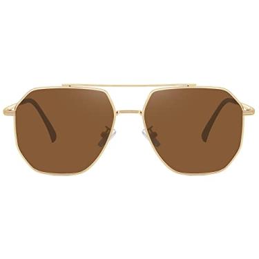 Imagem de MEETSUN Óculos de sol aviador retrô grandes para mulheres e homens, polarizados, grandes, vintage, clássicos, quadrados, aviadores, Armação dourada/lente marrom, Standard