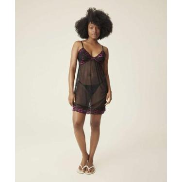 Imagem de Camisola Sensual Tule Recorte Renda Marisa-70547, Preto, 42