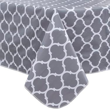 Imagem de Toalha de mesa de vinil resistente com forro de flanela, impermeável, à prova de óleo, toalha de mesa de plástico à prova de óleo, retângulo ou toalha de mesa quadrada para uso interno e externo