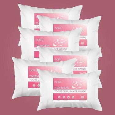 Imagem de Kit 6 Travesseiros Pluma de Ganso 50x70cm Casa Dona 200 Fios Branco