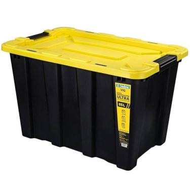 Imagem de Caixa Organizadora Grande Plástica Empilhável Tampa com Trava 55L Ferramentas Preto Ult...