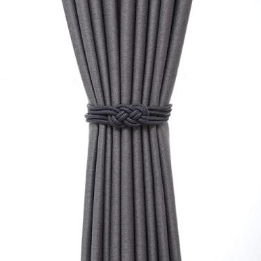 Imagem de Cortina de nó auspicioso de vento chinês laços de fivela magnética sem perfuração sem fivela de cortina de instalação, cinza escuro, 4 peças