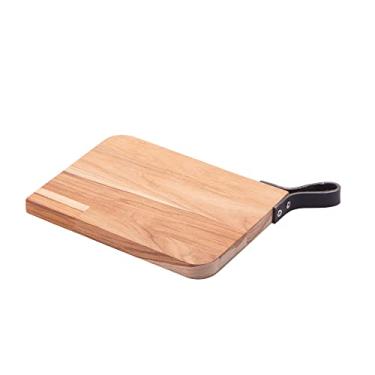 Imagem de Tábua de Madeira com Alça em Couro Teca 24cm x 19cm x 2cm - Woodart