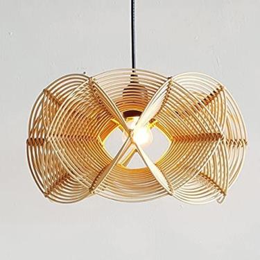 Imagem de Pingente De Bambu Vintage Luminária Rústica De Vime Rattan Onda Abajur Suspensão De Luminária Casa Mesa De Jantar Interior Luminária De Teto Estilo Chinês Luminária De Teto Escandinava Feita À Mão