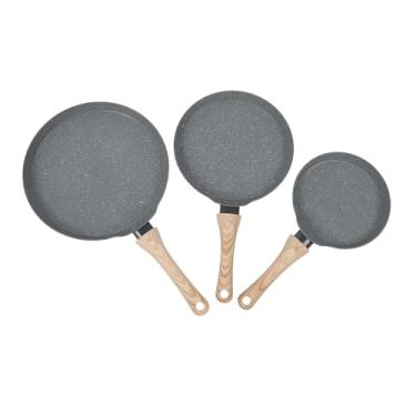 Imagem de Conjunto de Frigideira de Pedra Maifan, Frigideira Antiaderente de 3 Tamanhos Com Alça de Madeira, Panela Multifuncional para café da manhã, Panquecas