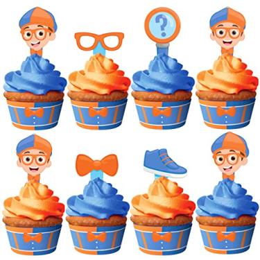 Imagem de Treasures Gifted Blippi Toppers e formas de cupcake 24 unidades - Decorações de cupcake Blippi - Blippi Toppers de sobremesa e kit de cupcake - Blippi suprimentos de festa de aniversário