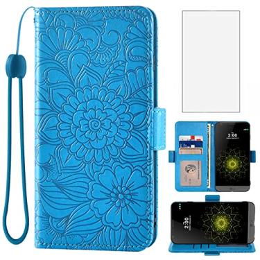 Imagem de Asuwish Capa carteira compatível com LG G5 e protetor de tela de vidro temperado, suporte para cartão, compartimento para identificação de crédito, couro magnético, flip, acessórios para celular, capa