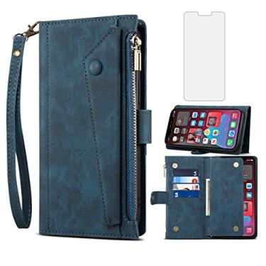 Imagem de Capa de telefone para iPhone 12 Mini 5.4 capa carteira com protetor de tela de vidro temperado e alça de ombro transversal para pulso flip zíper suporte para cartão de crédito iPhone12mini 5G i 12s