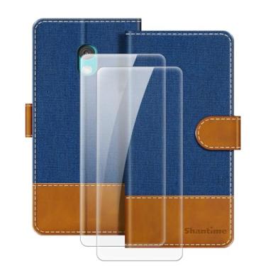 Imagem de MILEGOO Capa de couro magnética para Nokia 235 4G 2024 com carteira e compartimento para cartão + [pacote com 2] protetor de tela de vidro temperado para Nokia 235 4G 2024 (2,8 polegadas) azul