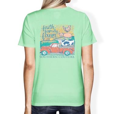 Imagem de Southern Couture Camiseta moderna de algodão verde menta Faith Family Farm, uso diário, Verde menta, G