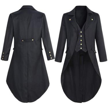 Imagem de Men's Vintage Renaissance Tailcoat Jacket Palace Gothic Victorian Lapel Collar Long Coat Pirate Halloween Prom Costume Uniform Black M