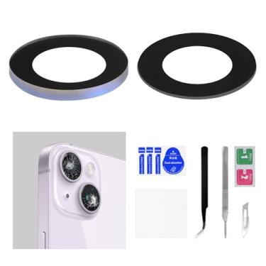 Imagem de Risidamoy Para iPhone 14 2 conjuntos OEM Substituição de lente de vidro da câmera traseira com adesivo de dupla face 2 lentes de vidro para câmera traseira para iPhone 14 Plus com kit de reparo fixo