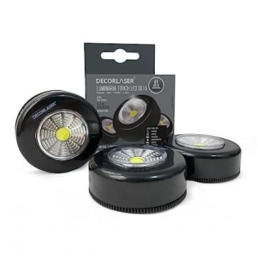 Imagem de Kit 3 Mini luminárias led emergência p/armários, móveis, prateleiras, botton c/3 pilhas Branco Frio. Cor da base: Preta