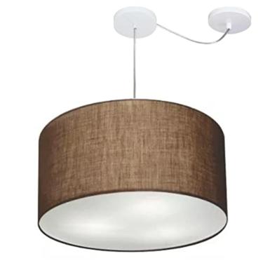 Imagem de Lustre Cilíndrico com Desvio de Centro Cúpula Tecido 60x30, Vivare Iluminação, Pendente4167 LC, Café, Grande