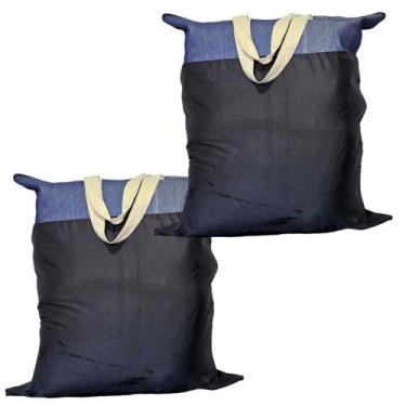 Imagem de Kit 2 Sacolão Jeans Grosso Em Retalhos Reforçado 93x85 - Wave Shop