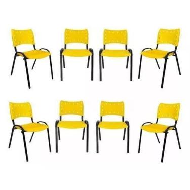 Imagem de Kit Com 8 Cadeiras Iso Para Escola Escritório Comércio Amarela Base Pr