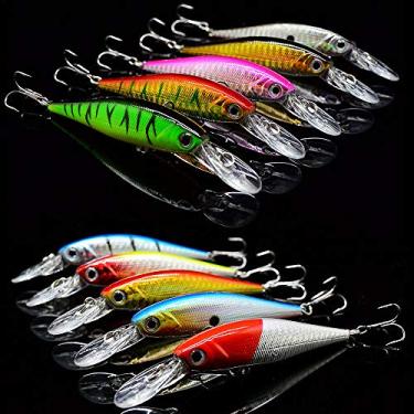 Imagem de OriGlam Pacote com 10 iscas rígidas para pesca, iscas de pesca de olho 3D Minnow, isca de peixe, kit de isca de pesca para água doce, água salgada/água salgada, robalo, truta, vale, peixe vermelho