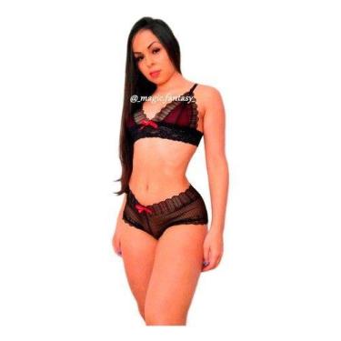 Imagem de Conjunto Sexy Lingerie Calcinha Top Sem Bojo Com Renda - Magic Fantasy