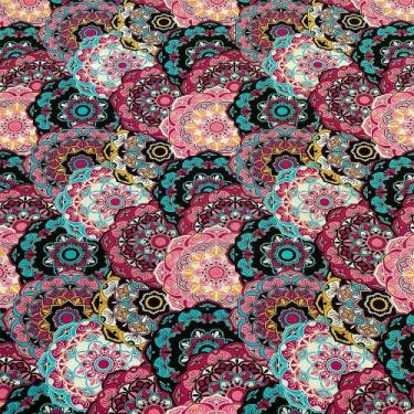 Imagem de Tecido Tricoline Estampado Arabesco Rosa e Turquesa - 1,50m de Largura