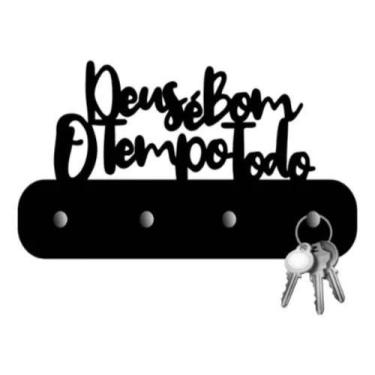 Imagem de Porta Chaves Para Parede Decoração Em Mdf Preto Deus É Bom - Loja Dink
