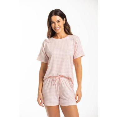 Imagem de Conjunto Pijama Feminino Curto em Malha - Cor De Cacau, P, Xadrez vich