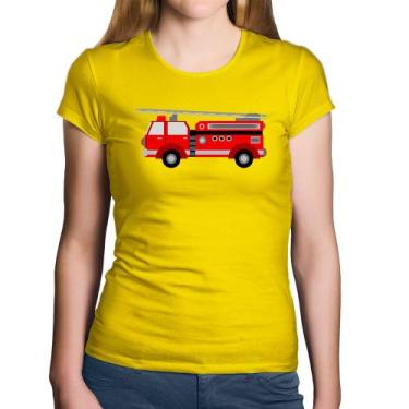 Imagem de Baby Look Algodão Caminhão de Bombeiro - Foca na Moda, Amarelo, GGG
