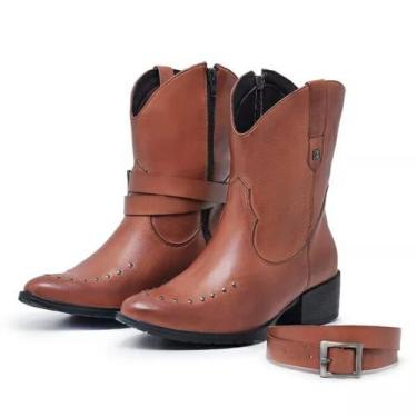 Imagem de Bota Feminina Country Texana Couro DR05 Caramelo - STEFANELLO