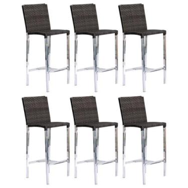 Imagem de Kit com 6 Banquetas Altas Jardim em Alumínio e Fibra Tabaco - Premium 