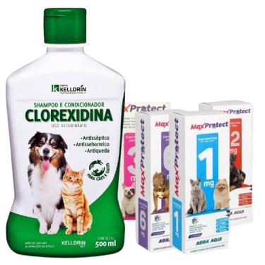 Imagem de Shampoo Clorexidina + 48 comp antipulga 7 a 15kg MaxProtect
