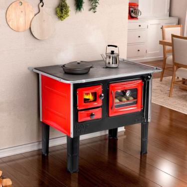 Imagem de Fogão a Lenha com Forno D 100 x 78 cm Porta de Vidro H-Prime Aço Inox 