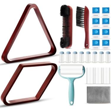 Imagem de ShinyRelief Conjunto de 22 pincéis de mesa de bilhar de madeira com 8 ou 9 bolas de diamante triangular para bola de bilhar de 6 cm com pano polido, acessórios para cubo de giz (vermelho)