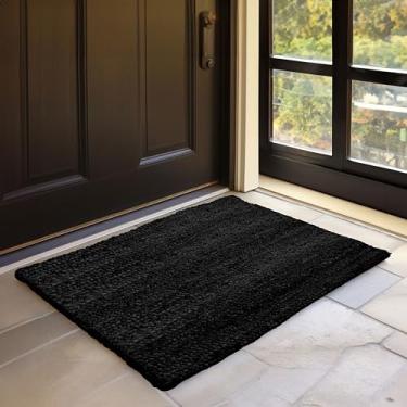 Imagem de HOMEMONDE Tapetes de área de juta trançada - Tapete rústico boho de 6,5 m x 8 m, tapete 100% de fibra natural para sala de estar, quarto - preto, HMEXRG-104-2X3FT-BLK