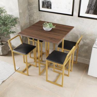 Imagem de Conjunto Mesa Imbuia 4 Cadeiras Pequena Estofado Industrial Dourado - 