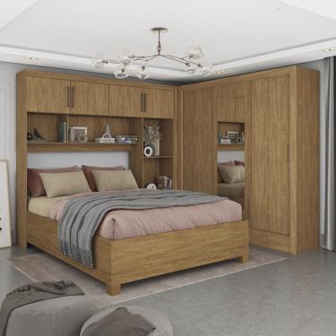 Imagem de Guarda-roupa Casal Modulado 4 Portas com Cama Santiago 3 Portas com Espelho 5 Gavetas