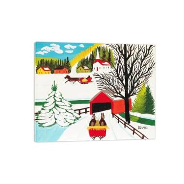 Imagem de Maud Lewis Poster-Famous Canvas Prints Reprodution-Artwork Picture Wall Art para decoração moderna de sala de estar (ponte coberta no inverno 2) tela embrulhada 80x95cm-31x37in